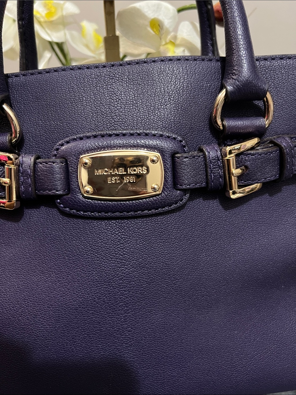 Michael Kors Hamilton East West Purple Leather Satchel Retail $348 EUC - Picture 2 of 8